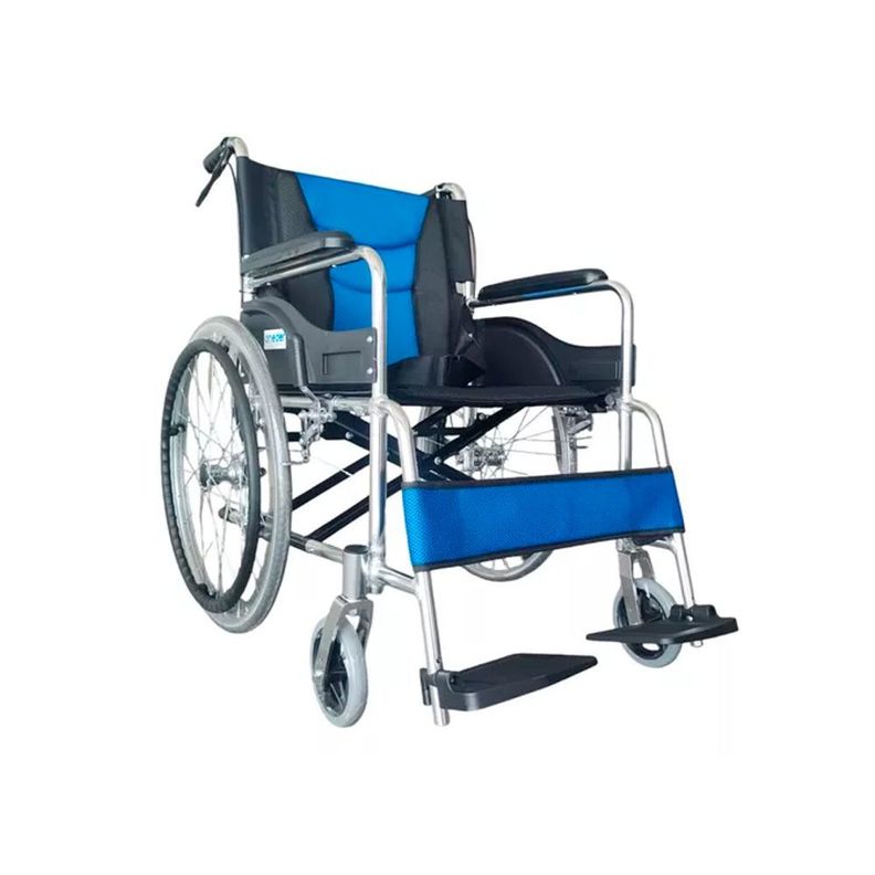 Silla De Ruedas Cromada Aluminio Plegable Doble Freno Con Cinturón-1