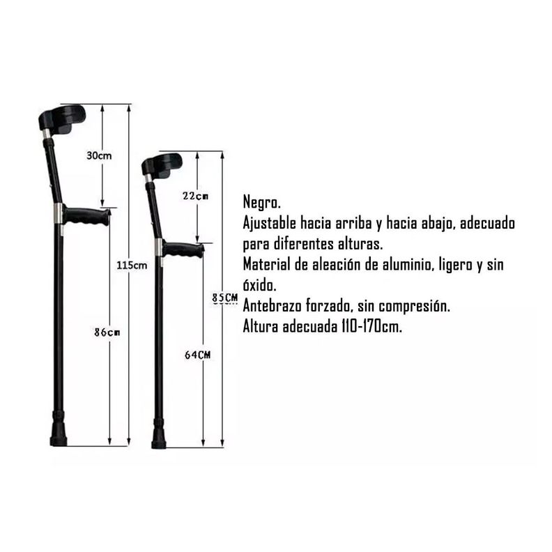 2 Bastón Codera Fija Canadiense Altura Ajustable Negro-4