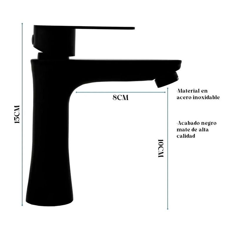 Llave Grifería Lavamanos Simple Para Baño Negro Mate Tap05-3
