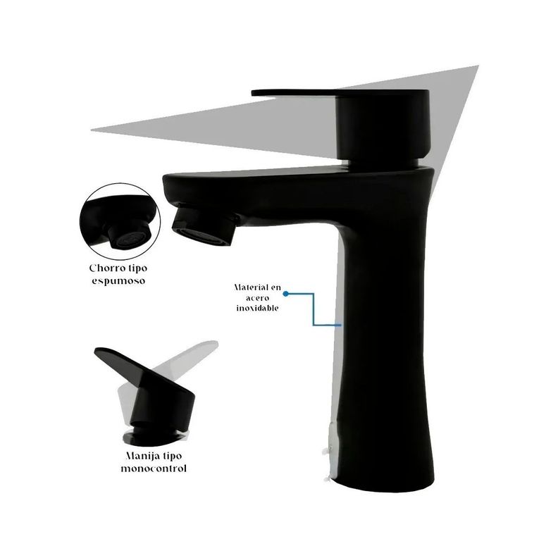 Llave Grifería Lavamanos Simple Para Baño Negro Mate Tap05-2
