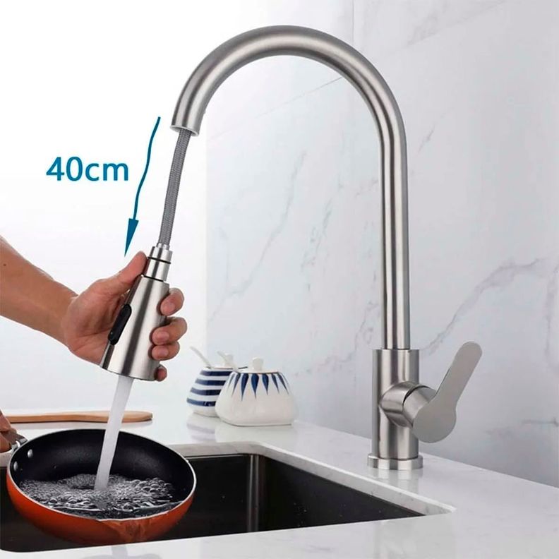 Llave Grifería Lavaplatos Cuello Extraíble Plateado TAP14-4