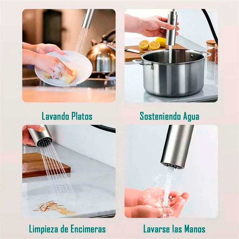 Llave Grifería Lavaplatos Cuello Extraíble Plateado TAP14-3