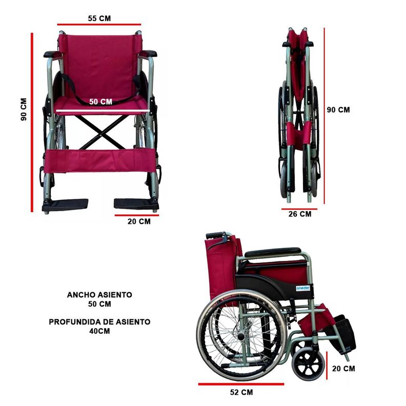 Silla De Ruedas, Ruedas Macizas, Plegable Doble Freno Oneder-5