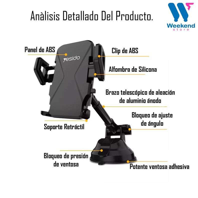 Soporte Holder De Auto Porta Celular Con Ventosa Yesido C40-8