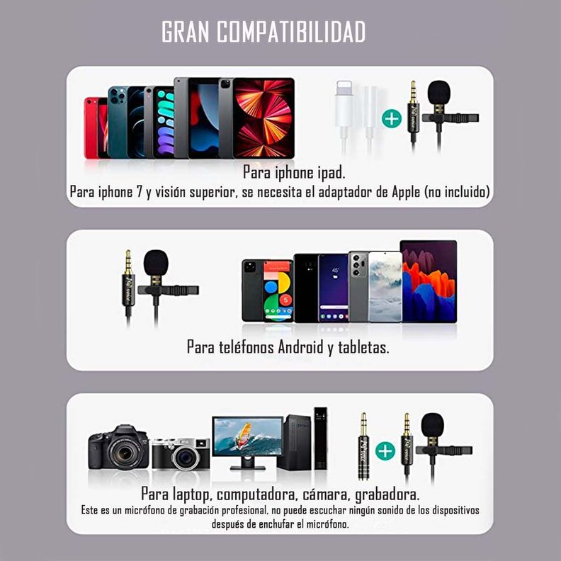 Micrófono Lavalier Clip Solapa Omnidireccional Para Telefono-3