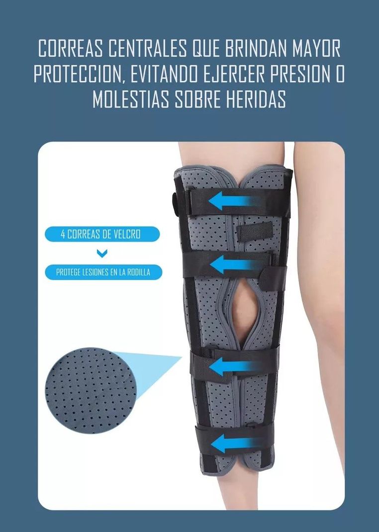 Inmovilizador De Rodilla Largo Tripanel Con Velcro Ajustable Talla L-5