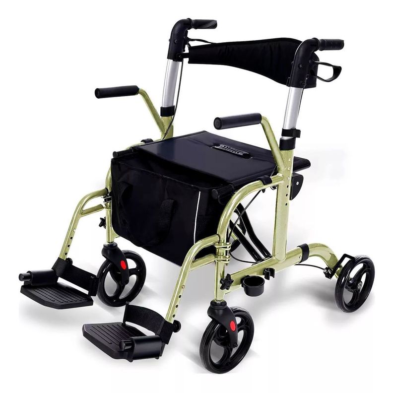 Andador Plegable 4 Ruedas 2 En 1 Silla De Ruedas Reposapies 1001C-0