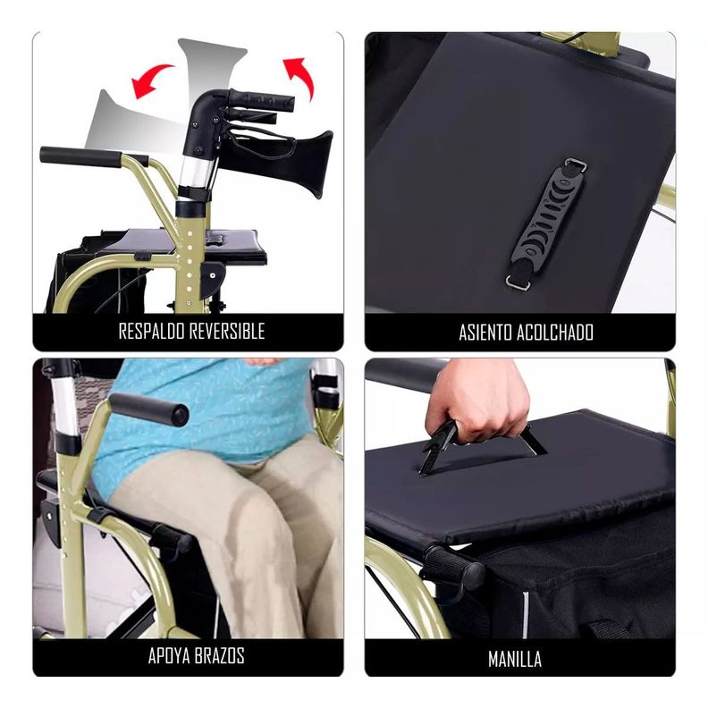 Andador Plegable 4 Ruedas 2 En 1 Silla De Ruedas Reposapies 1001C-4