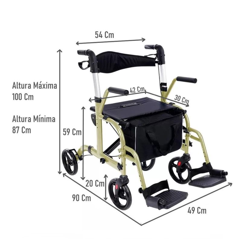 Andador Plegable 4 Ruedas 2 En 1 Silla De Ruedas Reposapies 1001C-1