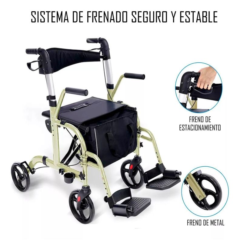 Andador Plegable 4 Ruedas 2 En 1 Silla De Ruedas Reposapies 1001C-3