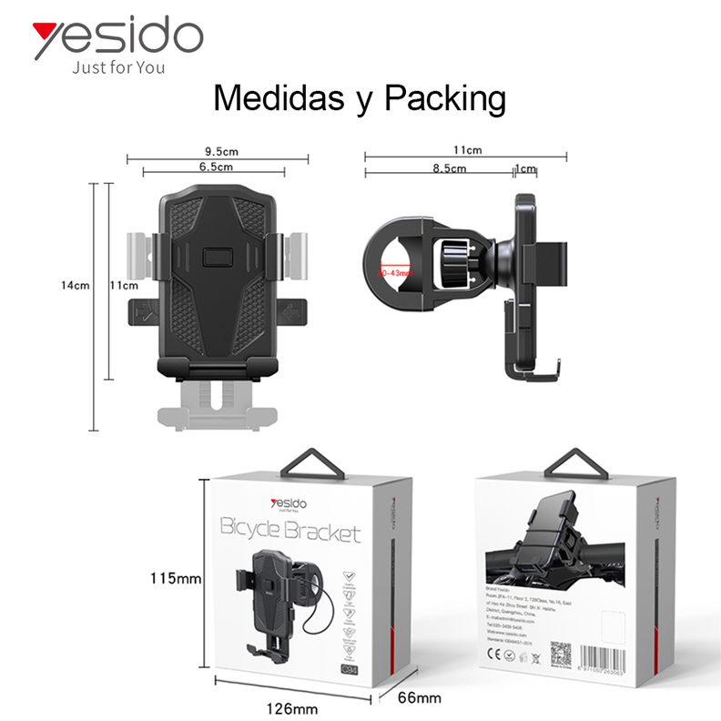 Soporte Porta Celular Holder Moto Bicicleta Yesido C94-2