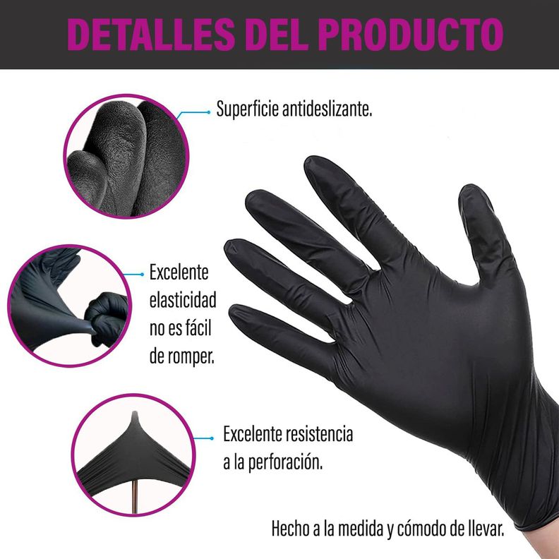 Guantes De Nitrilo Negro Sin Polvo Talla L 100 Unds-2