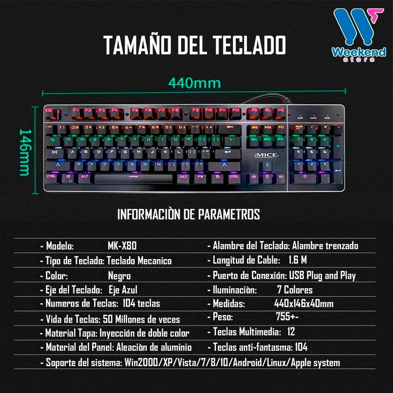 Teclado Mecánico Imice Mk-x80 Gamer Rgb Retroiluminado Usb-3