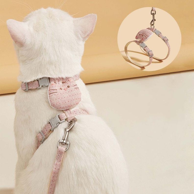 Arnes Transpirable Ajustable + Correa Rosado Mascotas Perros Gatos-4