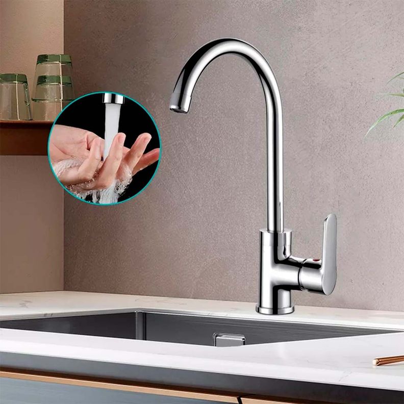 Llave Grifería Lavaplatos Cuello Cisne Plateado Monomando Tap 25-1