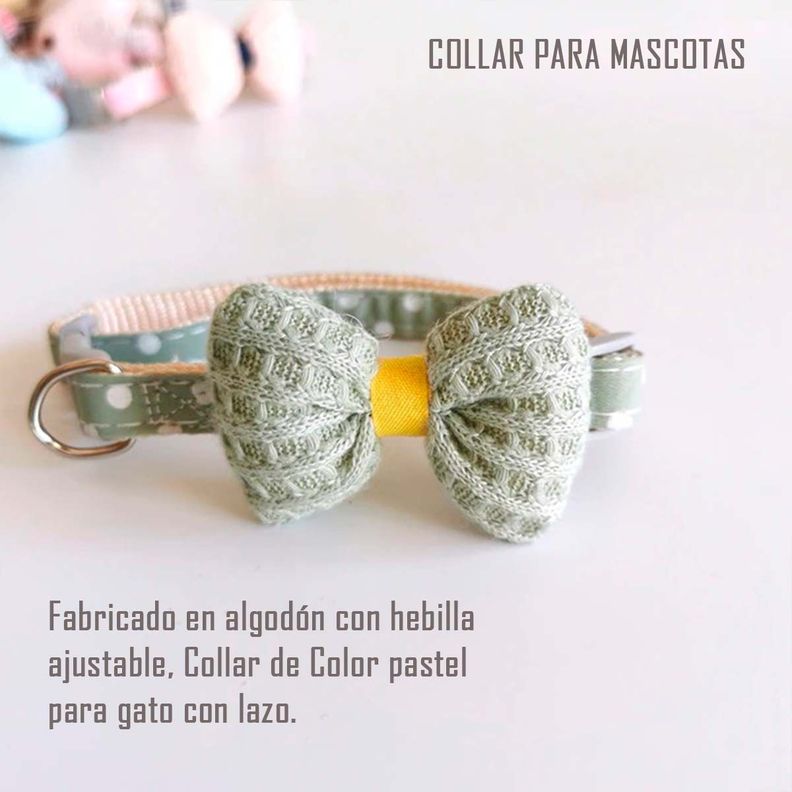 Collar Algodon Lazo Para Mascotas Pequeñas Gato Perro Verde-2