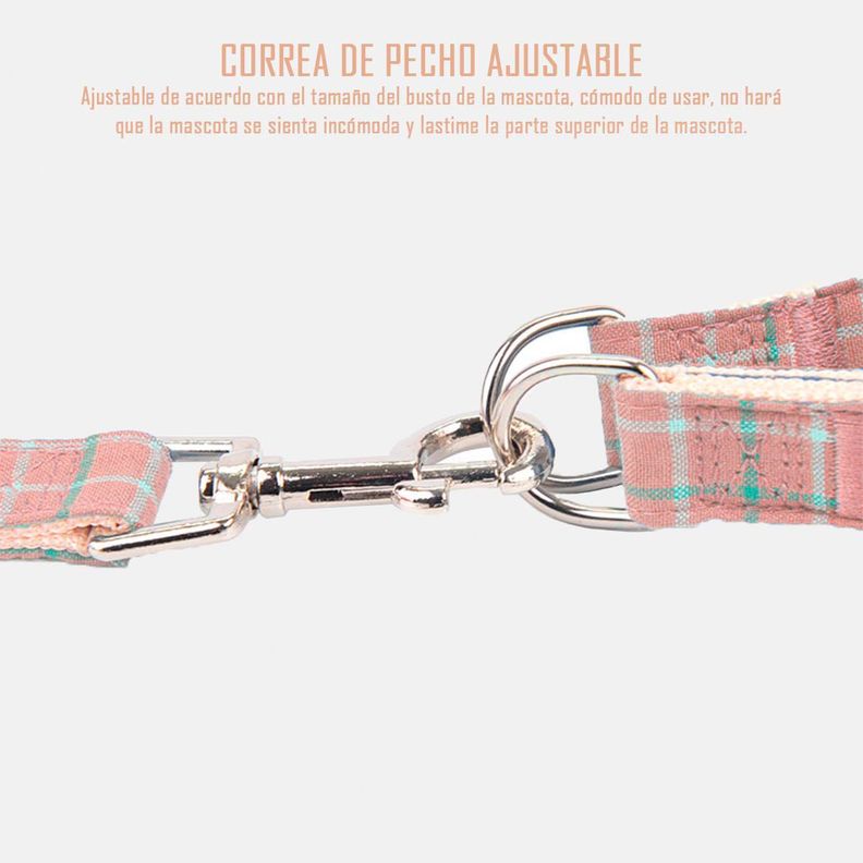 Arnes Pechera + Correa Tela Rosado Resistente Mascotas Perros Gatos-2