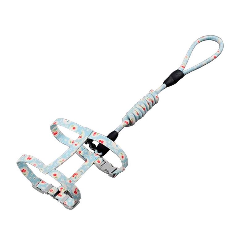 Arnes Ajustable Correa Mascotas Perros Gatos flores Celeste-0