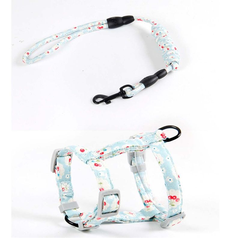 Arnes Ajustable Correa Mascotas Perros Gatos flores Celeste-2