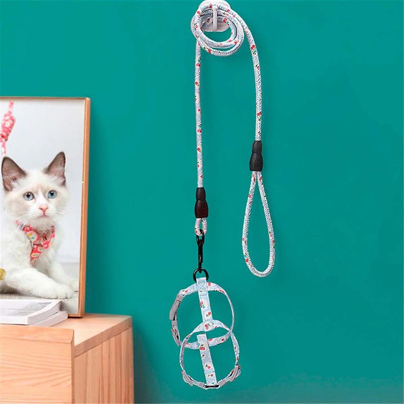 Arnes Ajustable Correa Mascotas Perros Gatos flores Celeste-6