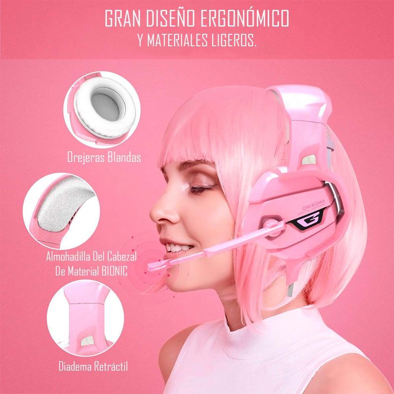 Audífonos Gamer Onikuma K5 Pink Compatibles Pc Ps4-3