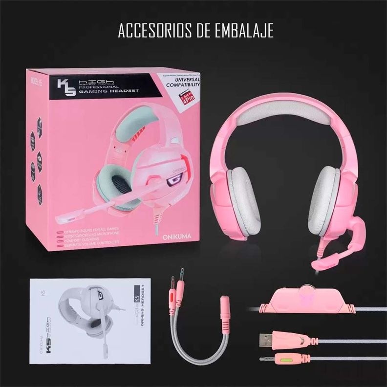 Audífonos Gamer Onikuma K5 Pink Compatibles Pc Ps4-7