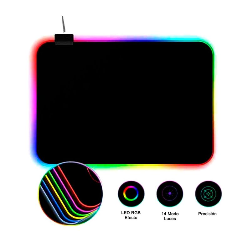 Mousepad Gamer Led Rgb Usb 35x25cm Negro-1
