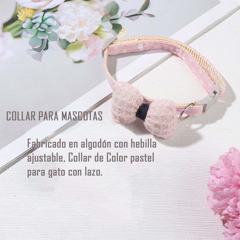 Collar De Algodon Lazo Para Mascotas Gato Y Perro Rosado-2