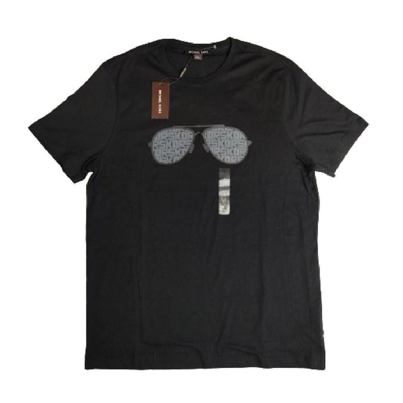 Polera MK Negra Cuello Redondo Diseño Lentes Logo Talla L-0