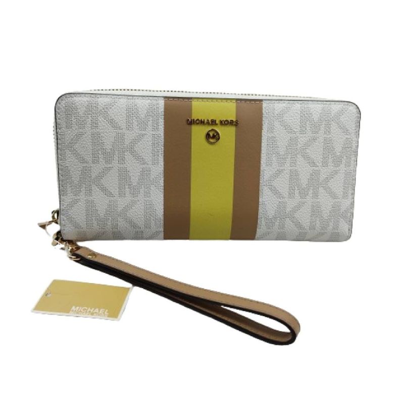 BILLETERA GRANDE MK BLANCA CON FRANJA CAFÉ/AMARILLA-0