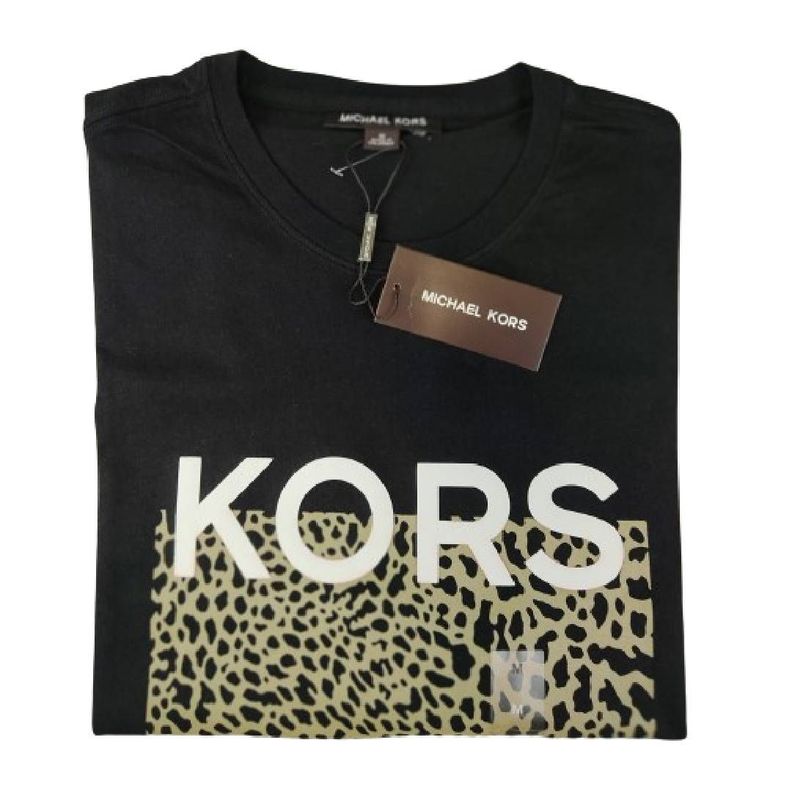 Polera MK Negra Cuello Redondo Letras Blancas/print Talla M-2