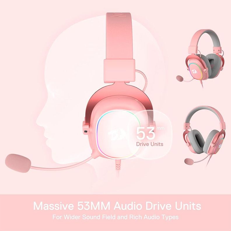 Audifonos Gamer Redragon Zeus H510-X RGB Pink 7.1 USB-2