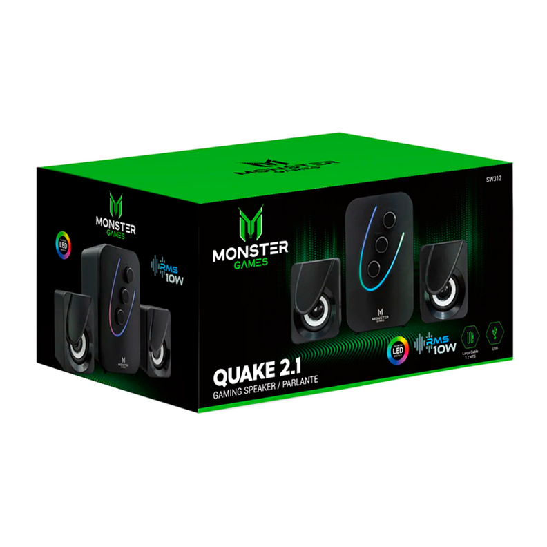 Parlante Subwoofer Monster Games Quake 2.1 USB RGB-3