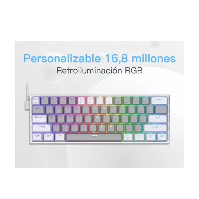 Teclado Redragon Fizz RGB Grey/White - K617-RGB-2