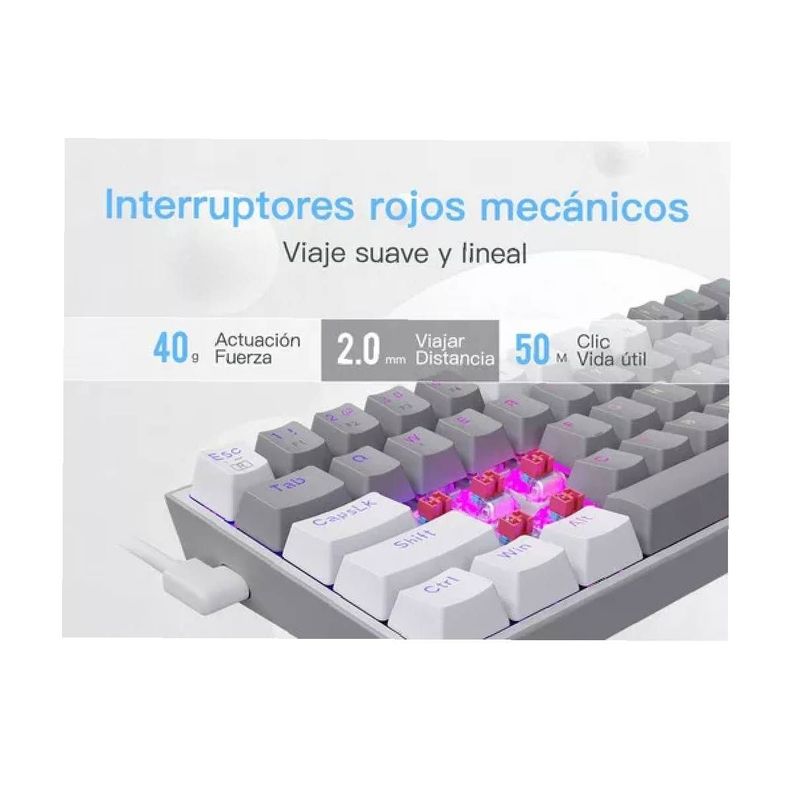 Teclado Redragon Fizz RGB Grey/White - K617-RGB-4