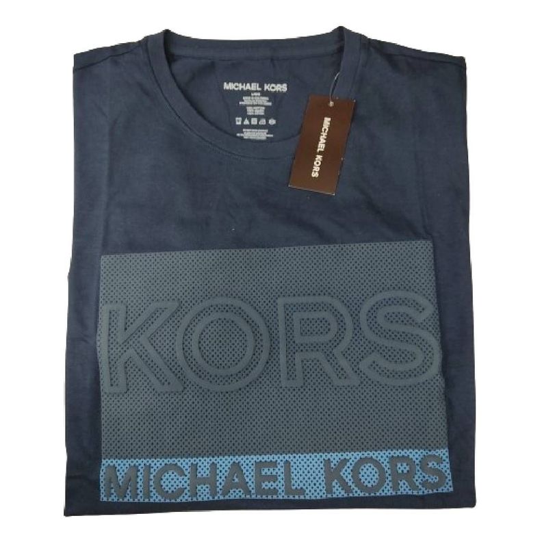 Polera MK Azul Marino Cuello Redondo Letras Gris Talla L-2