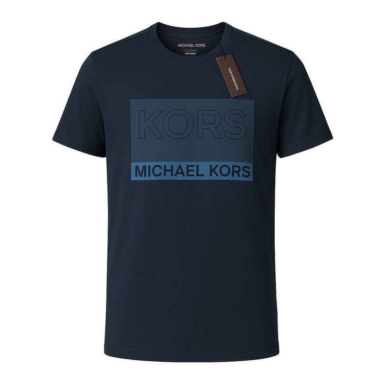 Polera MK Azul Marino Cuello Redondo Letras Gris Talla L-0