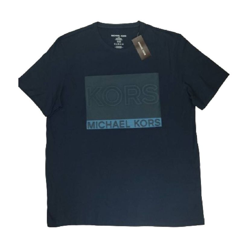Polera MK Azul Marino Cuello Redondo Letras Gris Talla L-1
