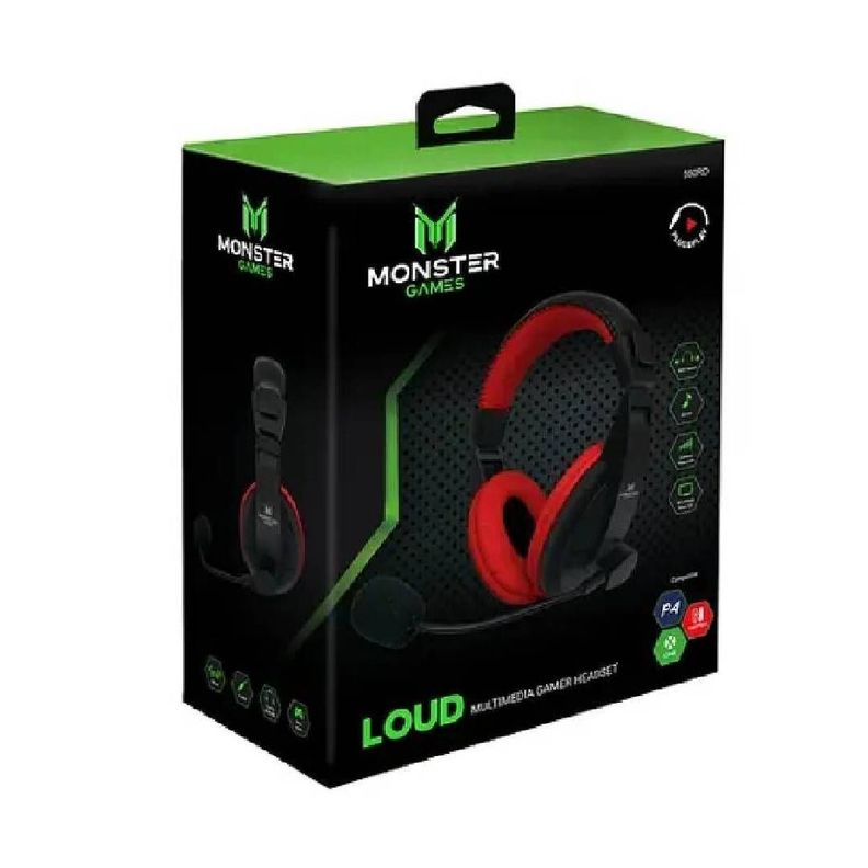Audifonos Gamer Monster Games Loud Rojo Jack 35mm-2