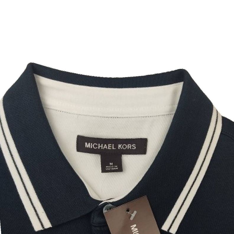 Polera MK Azul Marino Con Cuello Linea Blanca Talla M-3