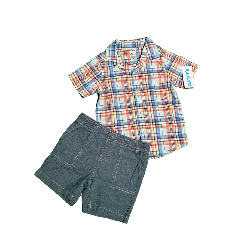 Conjunto Ñiño Carters 2 Piezas Azul Camisa Cuadros 24 Meses-0