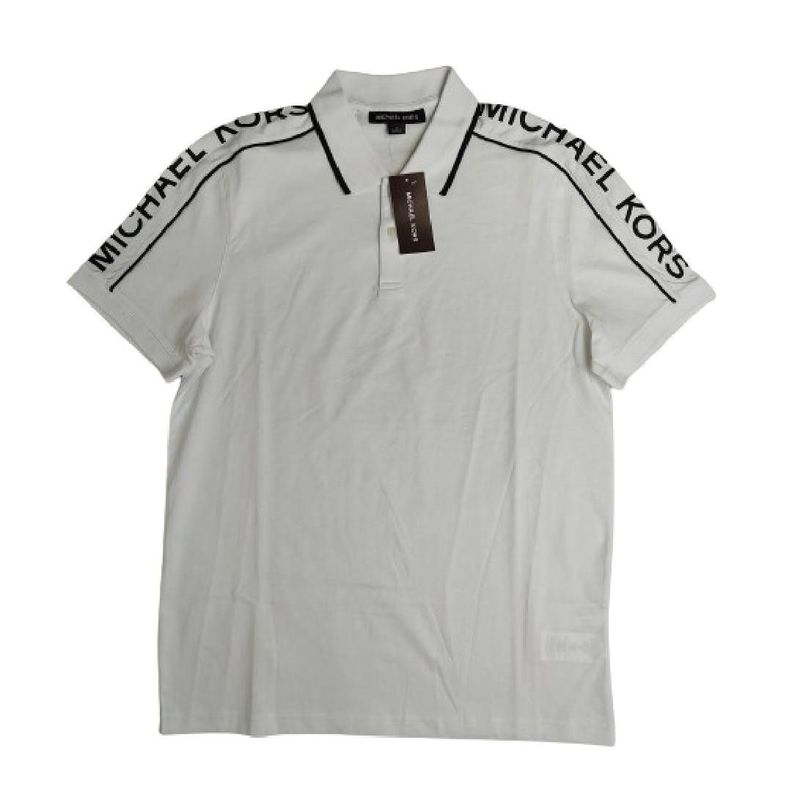 Polera MK Blanca Claro Con Cuello Linea Azul Talla L-0