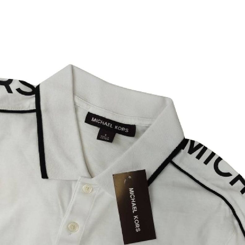 Polera MK Blanca Claro Con Cuello Linea Azul Talla L-3