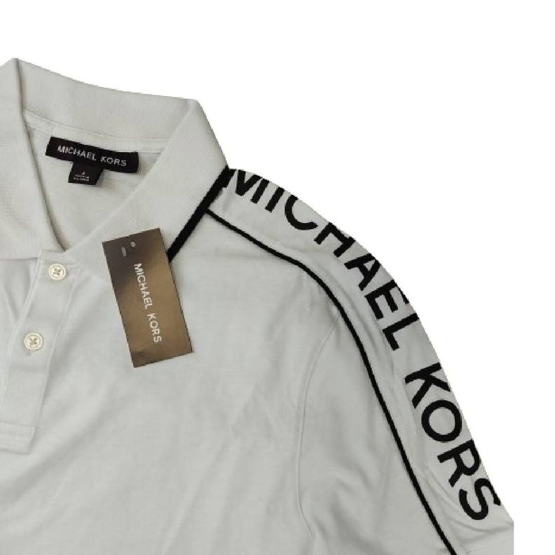 Polera MK Blanca Claro Con Cuello Linea Azul Talla L-4