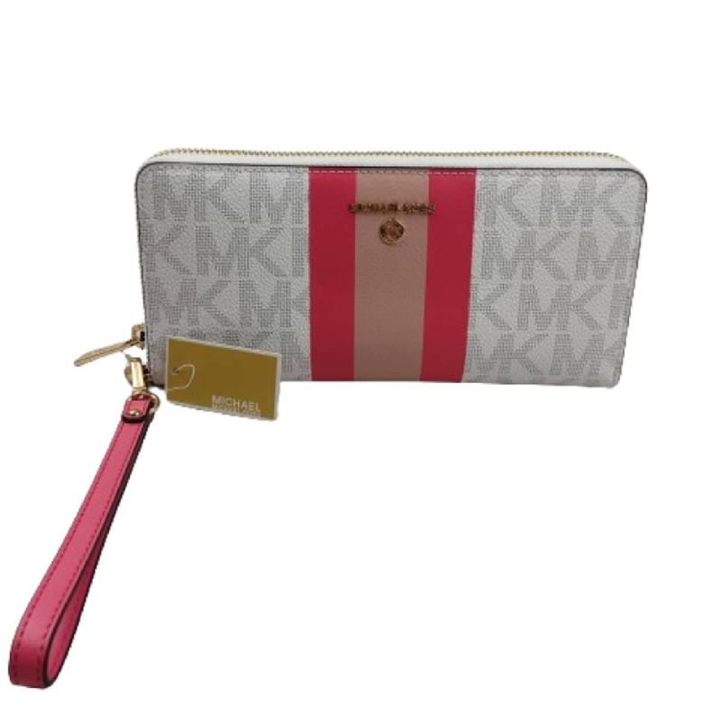 BILLETERA GRANDE MK BLANCA CON FRANJA FUCSIA-0