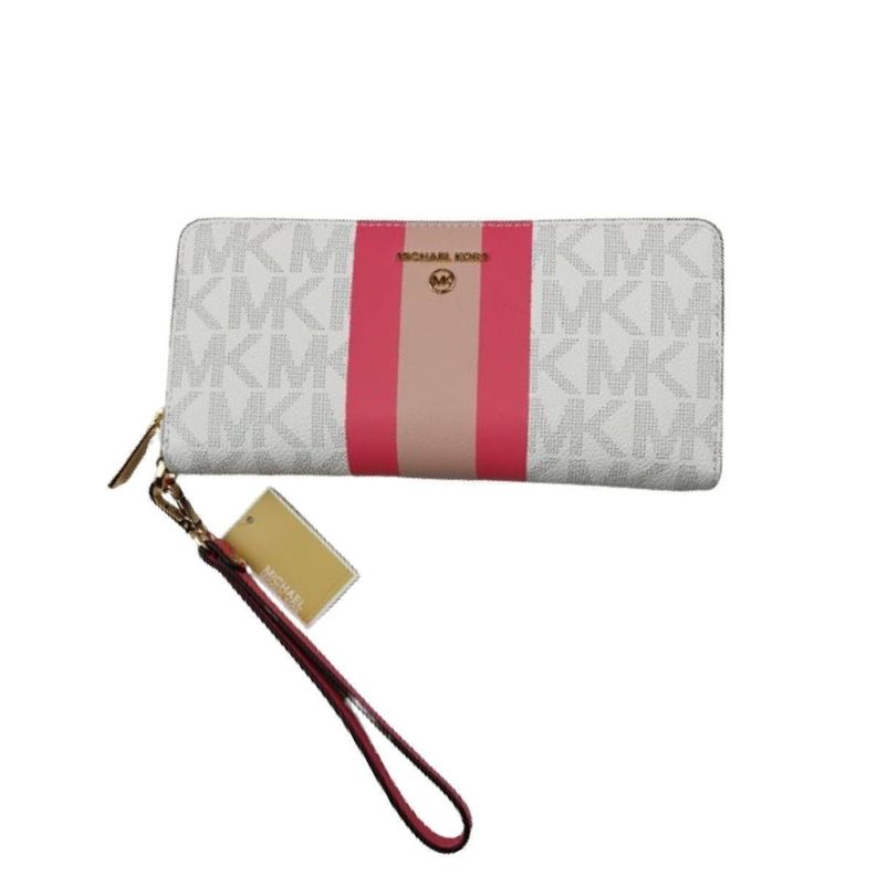 BILLETERA GRANDE MK BLANCA CON FRANJA FUCSIA-2