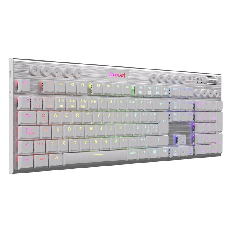 Teclado Mecánico Redragon Horus FS K618SP Blanco Inalambrico-1