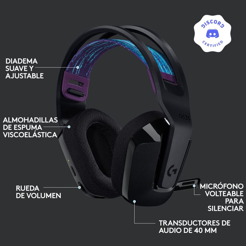 Audifonos Gamer Logitech G535 Inalambricos Negros-4