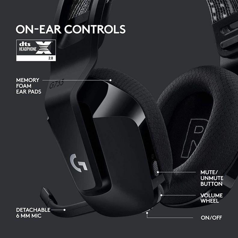 Audifonos Gamer Logitech G733 Inalambricos RGB BLACK USB-6