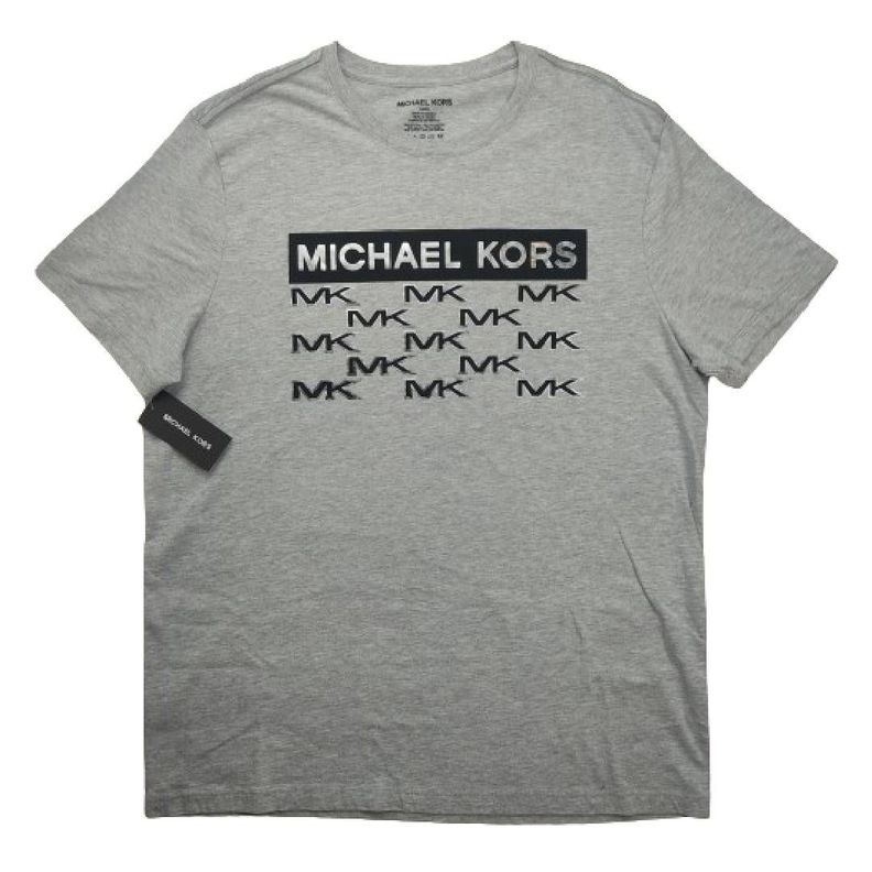 Polera Mk Gris Cuello Redondo Franja Negra/plateada Talla L-0